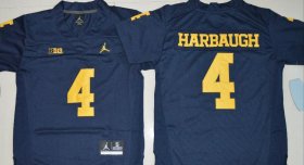 Wholesale Cheap Men\'s Michigan Wolverines #4 Jim Harbaugh Navy Blue Stitched NCAA Brand Jordan College Football Jersey