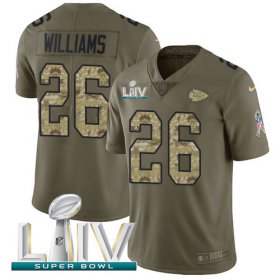 Wholesale Cheap Nike Chiefs #26 Damien Williams Olive/Camo Super Bowl LIV 2020 Youth Stitched NFL Limited 2017 Salute To Service Jersey