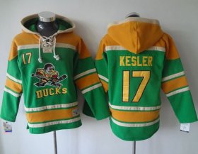 Wholesale Cheap Ducks #17 Ryan Kesler Green Sawyer Hooded Sweatshirt Stitched NHL Jersey
