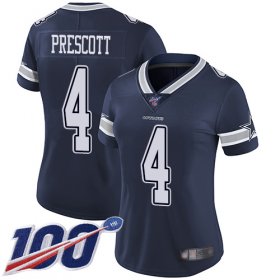 Wholesale Cheap Nike Cowboys #4 Dak Prescott Navy Blue Team Color Women\'s Stitched NFL 100th Season Vapor Limited Jersey