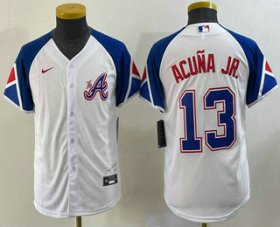 Wholesale Cheap Youth Atlanta Braves #13 Ronald Acuna Jr White 2023 City Connect Cool Base Stitched Jersey