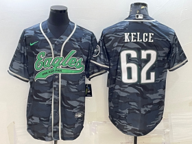 Wholesale Cheap Men\'s Philadelphia Eagles #62 Jason Kelce Grey Camo With Patch Cool Base Stitched Baseball Jersey