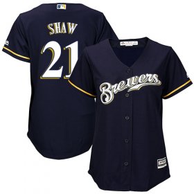 Wholesale Cheap Brewers #21 Travis Shaw Navy Blue Alternate Women\'s Stitched MLB Jersey