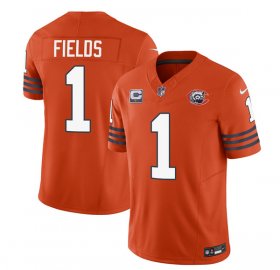Men\'s Chicago Bears #1 Justin Fields Orange 2023 F.U.S.E. With 1-star C Patch Throwback Limited Football Stitched Game Jersey