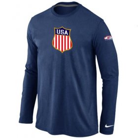 Wholesale Cheap Nike Team USA Hockey Winter Olympics KO Collection Locker Room Long Sleeve T-Shirt Dark Blue
