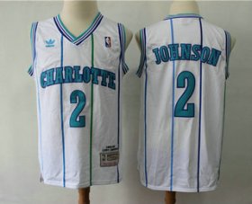 Wholesale Cheap Men\'s Charlotte Hornets #2 Larry Johnson 1992-93 White Hardwood Classics Soul Swingman Throwback Jersey With Adidas