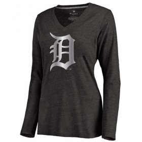 Wholesale Cheap Women\'s Detroit Tigers Platinum Collection Long Sleeve V-Neck Tri-Blend T-Shirt Black