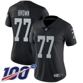 Wholesale Cheap Nike Raiders #77 Trent Brown Black Team Color Women\'s Stitched NFL 100th Season Vapor Untouchable Limited Jersey