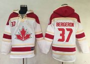 Wholesale Cheap Team CA. #37 Patrice Bergeron White Sawyer Hooded Sweatshirt 2016 World Cup Stitched NHL Jersey