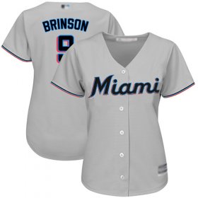 Wholesale Cheap Marlins #9 Lewis Brinson Grey Road Women\'s Stitched MLB Jersey