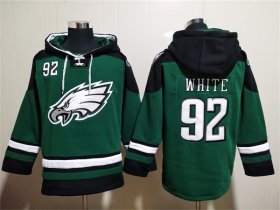 Wholesale Men\'s Philadelphia Eagles #92 Reggie White Green Lace-Up Pullover Hoodie