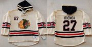 Wholesale Cheap Blackhawks #27 Jeremy Roenick Cream Heavyweight Pullover Hoodie Stitched NHL Jersey