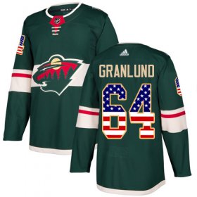 Wholesale Cheap Adidas Wild #64 Mikael Granlund Green Home Authentic USA Flag Stitched Youth NHL Jersey