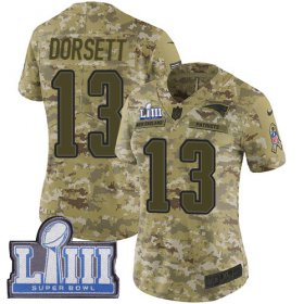 Wholesale Cheap Nike Patriots #13 Phillip Dorsett Camo Super Bowl LIII Bound Women\'s Stitched NFL Limited 2018 Salute to Service Jersey