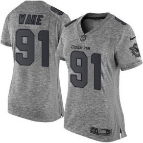 Wholesale Cheap Nike Dolphins #91 Cameron Wake Gray Women\'s Stitched NFL Limited Gridiron Gray Jersey