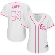Wholesale Cheap Marlins #54 Wei-Yin Chen White/Pink Fashion Women's Stitched MLB Jersey