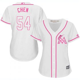 Wholesale Cheap Marlins #54 Wei-Yin Chen White/Pink Fashion Women\'s Stitched MLB Jersey