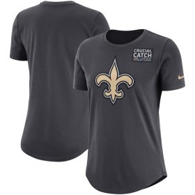 Wholesale Cheap NFL Women\'s New Orleans Saints Nike Anthracite Crucial Catch Tri-Blend Performance T-Shirt