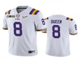 Wholesale Cheap Men\'s LSU Tigers #8 Patrick Queen White 2020 National Championship Game Jersey