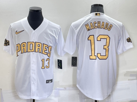 Wholesale Men\'s San Diego Padres #13 Manny Machado Number White 2022 All Star Stitched Cool Base Nike Jersey