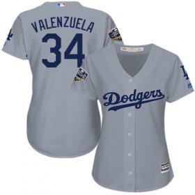 Wholesale Cheap Dodgers #34 Fernando Valenzuela Grey Alternate Road 2018 World Series Women\'s Stitched MLB Jersey