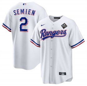 Men\'s Texas Rangers #2 Marcus Semien 2023 White World Series Stitched Baseball Jersey