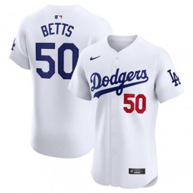 Cheap Men\'s Los Angeles Dodgers #50 Mookie Betts White Home Elite Stitched Jersey