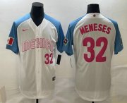 Cheap Men's Mexico Baseball #32 Joey Meneses Number 2023 White Blue World Classic Stitched Jersey