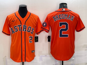 Wholesale Cheap Men\'s Houston Astros #2 Alex Bregman Number Orange With Patch Stitched MLB Cool Base Nike Jersey