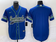 Wholesale Cheap Men's Seattle Seahawks Blank Blue With Patch Cool Base Stitched Baseball Jersey