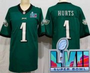 Cheap Women's Philadelphia Eagles #1 Jalen Hurts Limited Green Super Bowl LVII Vapor Jersey