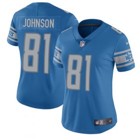 Wholesale Cheap Nike Lions #81 Calvin Johnson Light Blue Team Color Women\'s Stitched NFL Vapor Untouchable Limited Jersey