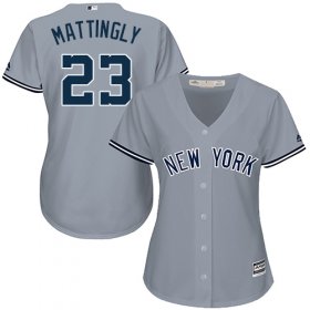 Wholesale Cheap Yankees #23 Don Mattingly Grey Road Women\'s Stitched MLB Jersey
