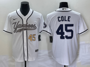 Wholesale Cheap Men's New York Yankees #45 Gerrit Cole Number White With Patch Cool Base Stitched Baseball Jersey