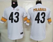Wholesale Cheap Nike Steelers #43 Troy Polamalu White Youth Stitched NFL Elite Jersey