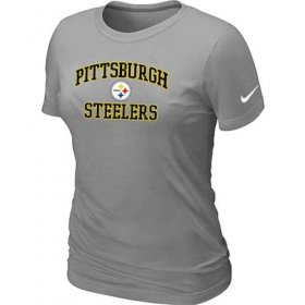 Wholesale Cheap Women\'s Nike Pittsburgh Steelers Heart & Soul NFL T-Shirt Light Grey