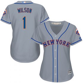 Wholesale Cheap Mets #1 Mookie Wilson Grey Road Women\'s Stitched MLB Jersey