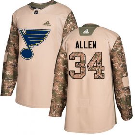 Wholesale Cheap Adidas Blues #34 Jake Allen Camo Authentic 2017 Veterans Day Stitched Youth NHL Jersey