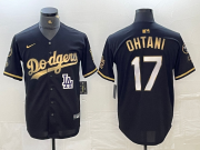 Cheap Men's Los Angeles Dodgers #17 Shohei Ohtani Black Gold Stitched Cool Base Nike Jersey