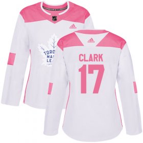 Wholesale Cheap Adidas Maple Leafs #17 Wendel Clark White/Pink Authentic Fashion Women\'s Stitched NHL Jersey
