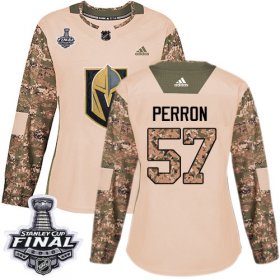 Wholesale Cheap Adidas Golden Knights #57 David Perron Camo Authentic 2017 Veterans Day 2018 Stanley Cup Final Women\'s Stitched NHL Jersey