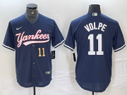 Cheap Men's New York Yankees #11 Anthony Volpe Number Navy Cool Base Stitched Baseball Jersey