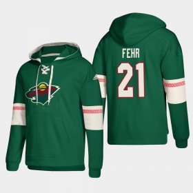 Wholesale Cheap Minnesota Wild #21 Eric Fehr Green adidas Lace-Up Pullover Hoodie
