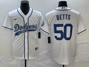 Wholesale Cheap Men's Los Angeles Dodgers #50 Mookie Betts White With Patch Cool Base Stitched Baseball Jersey