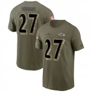 Wholesale Cheap Men's Baltimore Ravens #27 J.K. Dobbins 2022 Olive Salute to Service T-Shirt