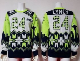 Wholesale Cheap Nike Seahawks #24 Marshawn Lynch White Men\'s Ugly Sweater