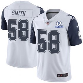 Wholesale Cheap Nike Cowboys #58 Aldon Smith White Men\'s Stitched With Established In 1960 Patch NFL Limited Rush Jersey