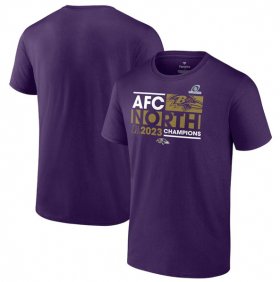 Cheap Men\'s Baltimore Ravens Purple 2023 AFC North Division Champions Conquer T-Shirt
