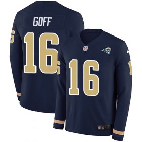 Wholesale Cheap Nike Rams #16 Jared Goff Navy Blue Team Color Men\'s Stitched NFL Limited Therma Long Sleeve Jersey