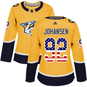 Wholesale Cheap Adidas Predators #92 Ryan Johansen Yellow Home Authentic USA Flag Women\'s Stitched NHL Jersey